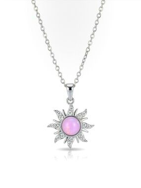 Sunburst Pink Opal Pendant Necklace - Silver-Plated Women Jewelry
